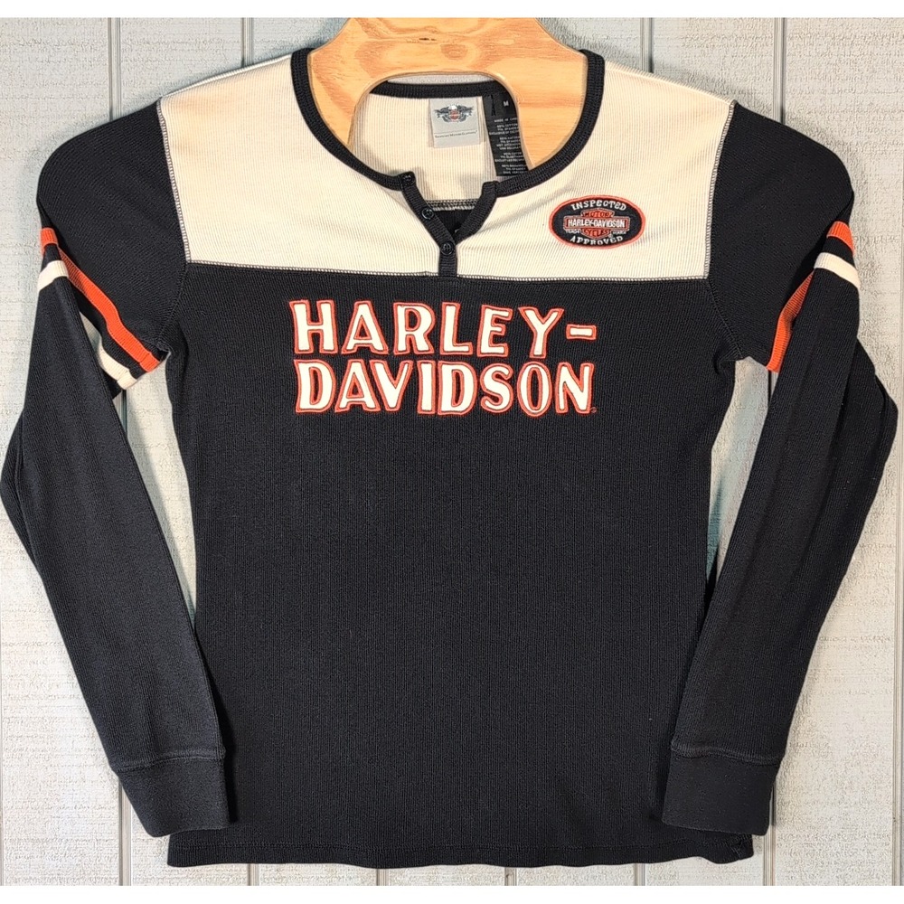 VTG Harley Davidson Shirt Women's M Medium Black Orange‎ Long Sleeve Motorcycles - Picture 3 of 9